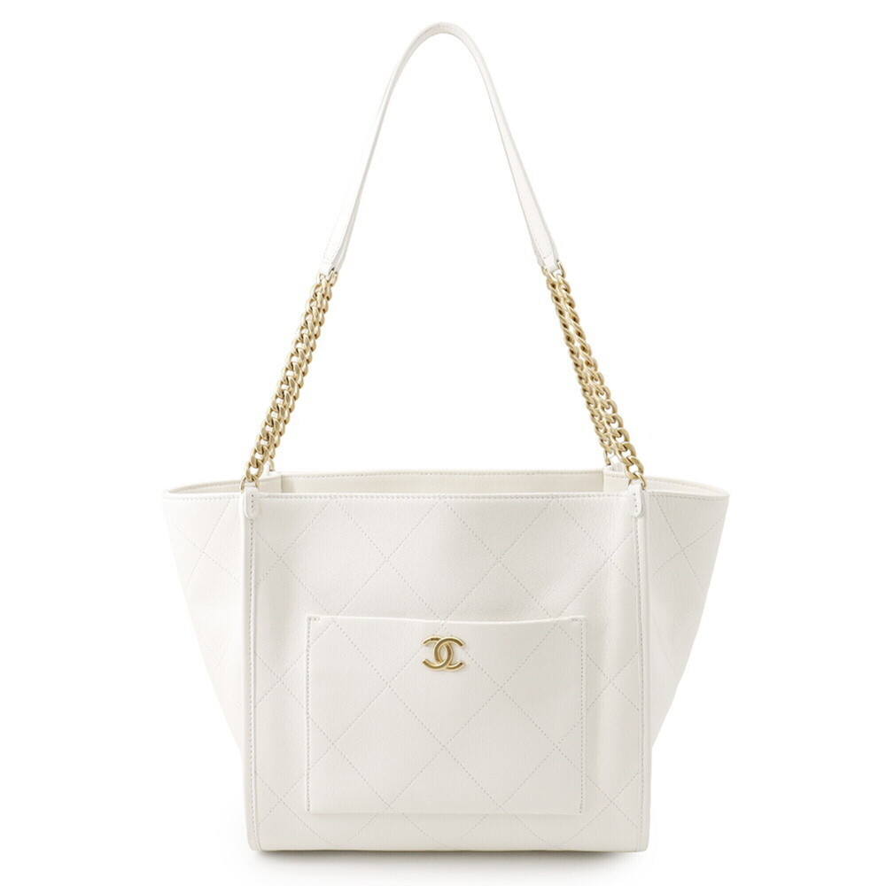 Chanel Chain Tote Bag, Coco Mark, Stitch Pocket CC, Caviar Skin AS5417, CHANE...